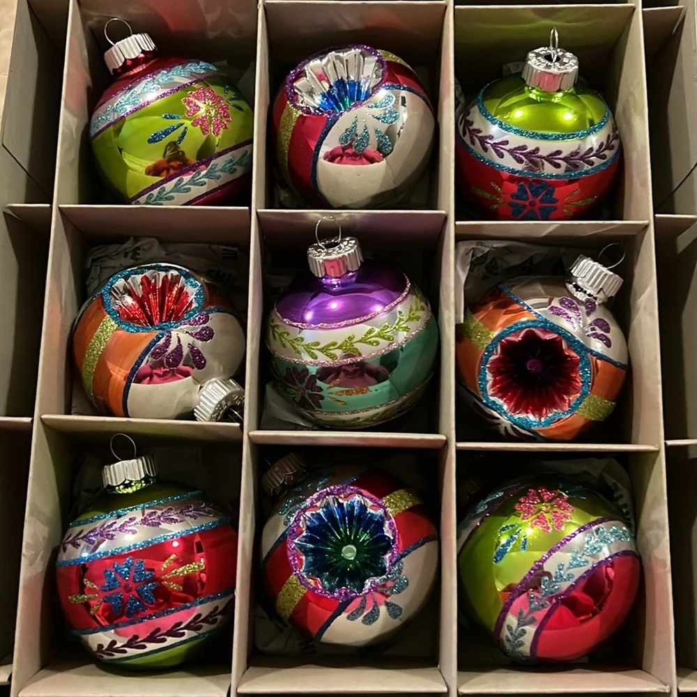 Christopher Radko Shiny Brite indent & ball large glass Christmas ornaments
